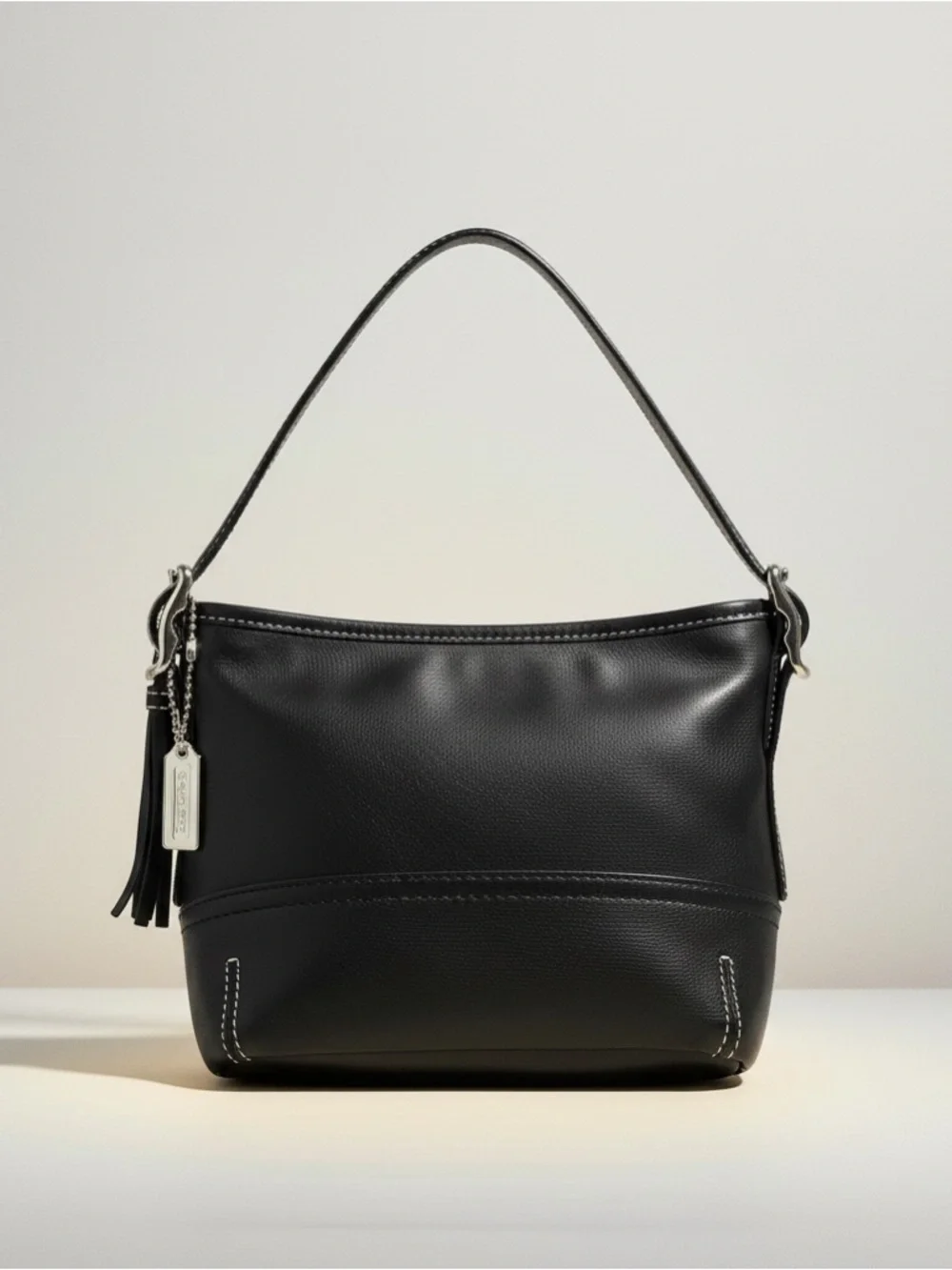 Coach Soho Black Leather Mini Hobo Shoulder Bag Y2K Zip Top
